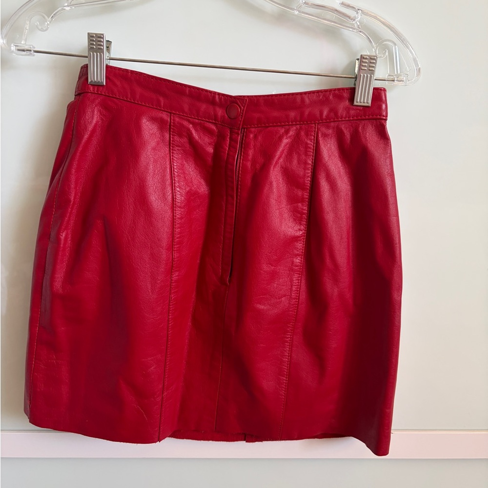 Red Leather Mini Skirt - Women's - Picture 2 of 6